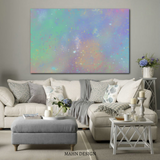Abstract Starry sky effect in light shades of blue, orange, green and pink. Splash of colors sprinkled and printed on high quality canvas, Art in Canada.